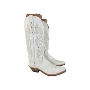 Old West Womens Classic White Leather Tall Western Boot 9 B Cowgirl Boots TS1552